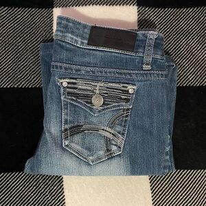 Rue21 Blue Jeans with Decorative Stitching and Fading